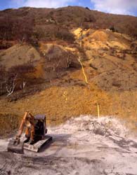 Spreading powdered limestone on the ochre, Cwmrheidol mine