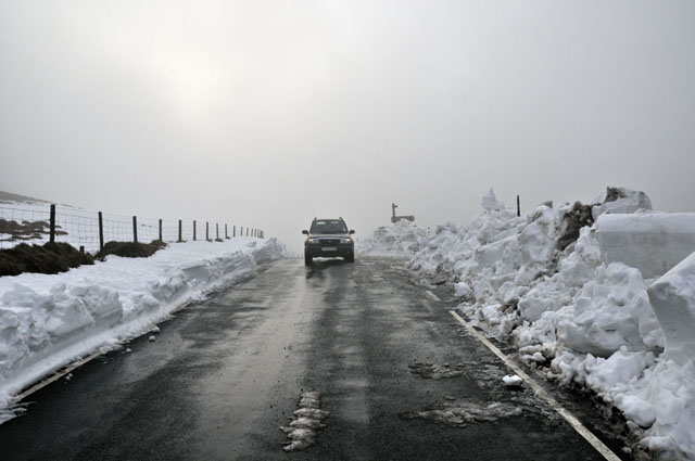 corridor cut through snow - Machynlleth-llanidloes mountain road
