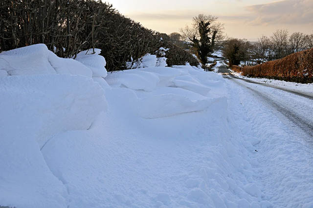 Snowdrifts on the Machynlleth-Llanidloes Mountain Road