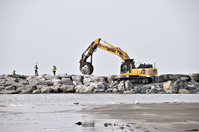 Working on Borth Sea Defences, March 2012