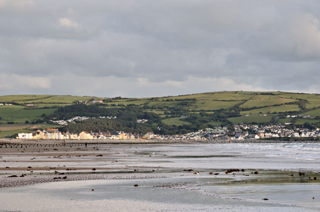 Weed and other debris strewn over Borth Beach