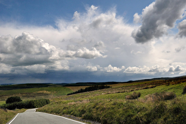 Convective clouds from top of Machynlleth-Llanidloes road