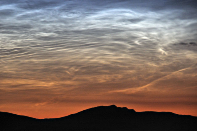 Noctilucent clouds from top of Machynlleth-Llanidloes road