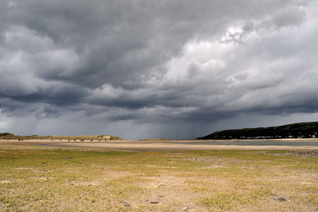 Heavy shower just offshore, Ynyslas