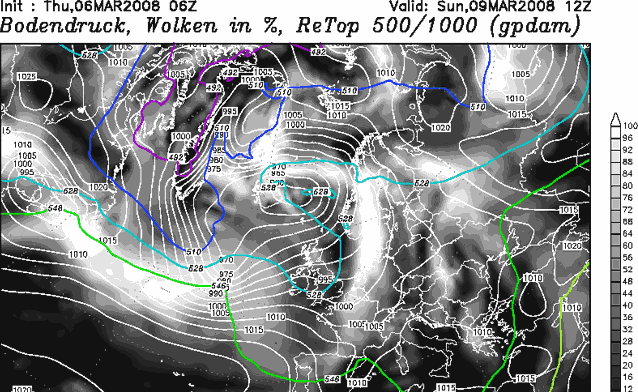 0600 GFS chart for 9th March 2008 1200: surface pressure