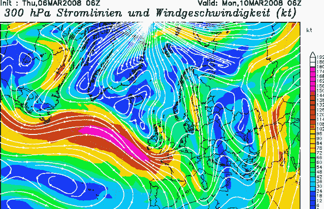 0600 GFS chart 6th March for 10th March 2008 1200: upper winds