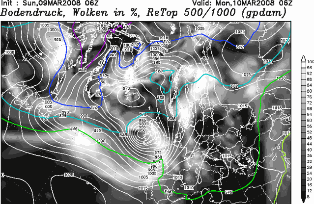 06 GFS surface pressure chart, 9th March for 10th March 2008