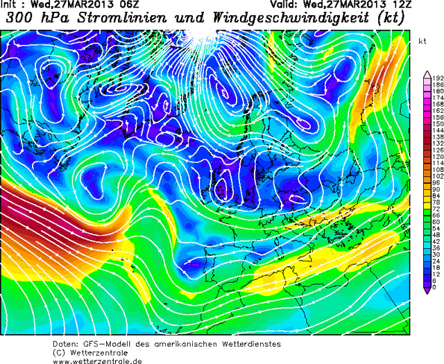 Jetstream chart, snow event 22nd March 2013