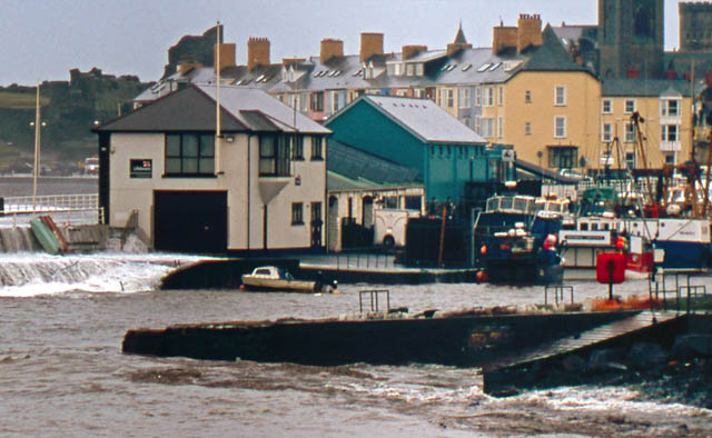 Aberystwyth harbour in the storm surge of March 10th 2008