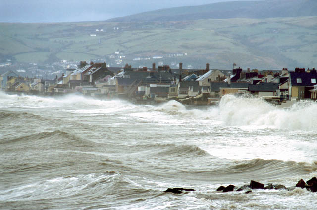 coastal flooding risk, borth, 10th march 2008