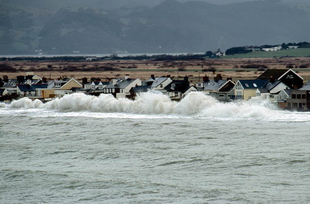 waves crashing against sea defences, borth, 10th march 2008