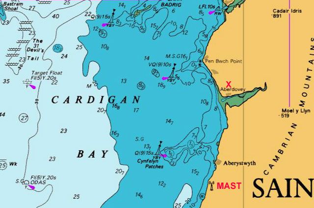 chart of view from Aberdyfi to Aberystwyth