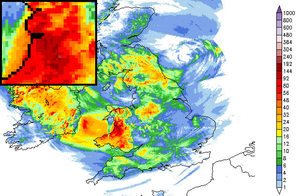 Rainfall totals, Mid Wales, Friday June 8th