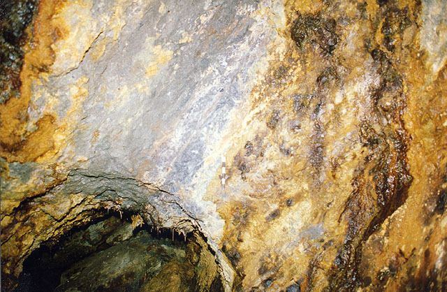 Marcasite in stope pillar, Tynyfron mine