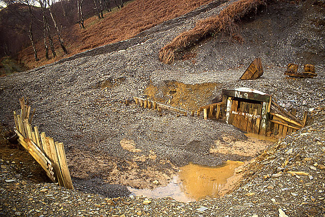 Debris swept down hillside to No.9 Adit entrance