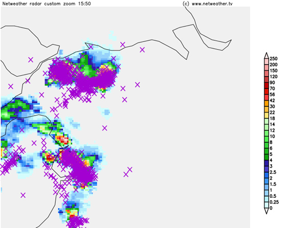 12 August storm: radar and sferics