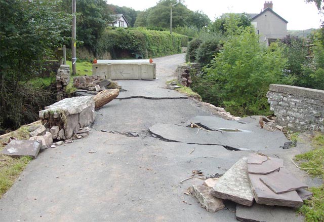 Damaged bridge on Afon Ysgirfawr at Pontfaen
