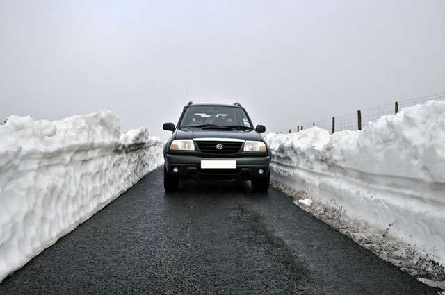 corridor cut through snow - Machynlleth-llanidloes mountain road