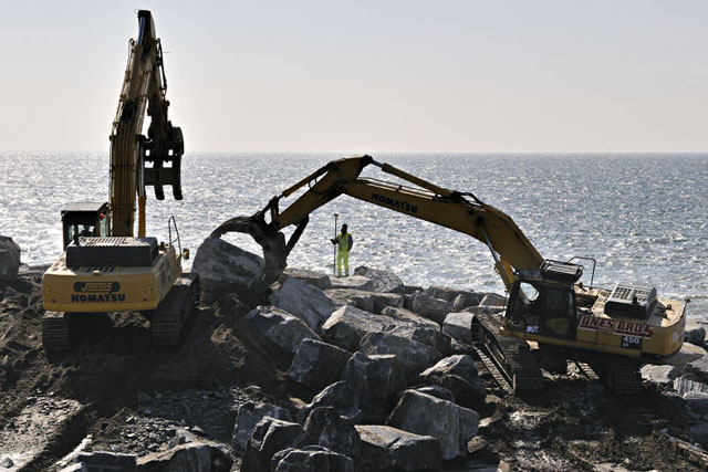 tywyn sea-defences under construction
