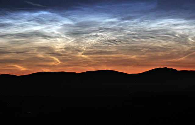 Noctilucent clouds from top of Machynlleth-Llanidloes road