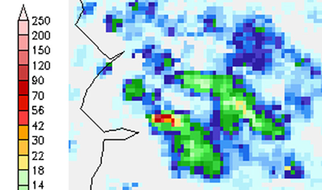 Torrential rain in Machynlleth - radar shot