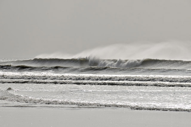 Huge swell hitting the beach between Tywyn and Aberdyfi