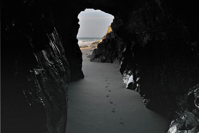 One of the caves at Penbryn Beach