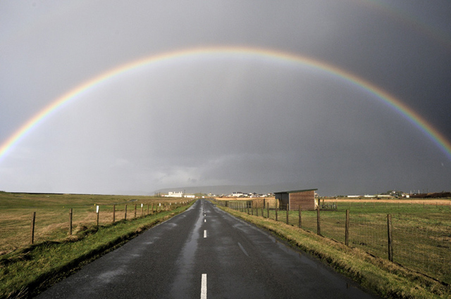 rainbow over borth-ynyslas road