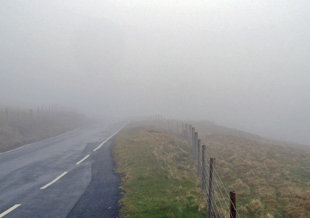 dense fog on Dylife mountain road