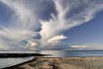 Cumulonimbus clouds and new sea-defences, Tywyn