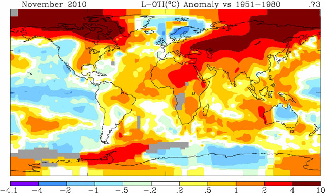 Global temperature anomaly, November 2010