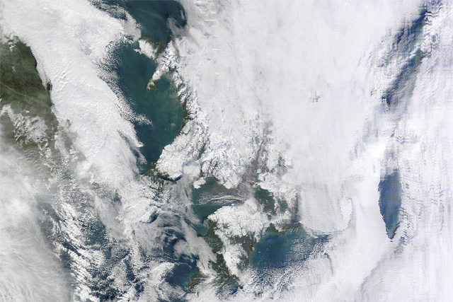 satellite image of Wales, Jan 24th 2013